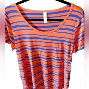 LuLaRoe Orange and Purple Striped Short Sleeve Tee
